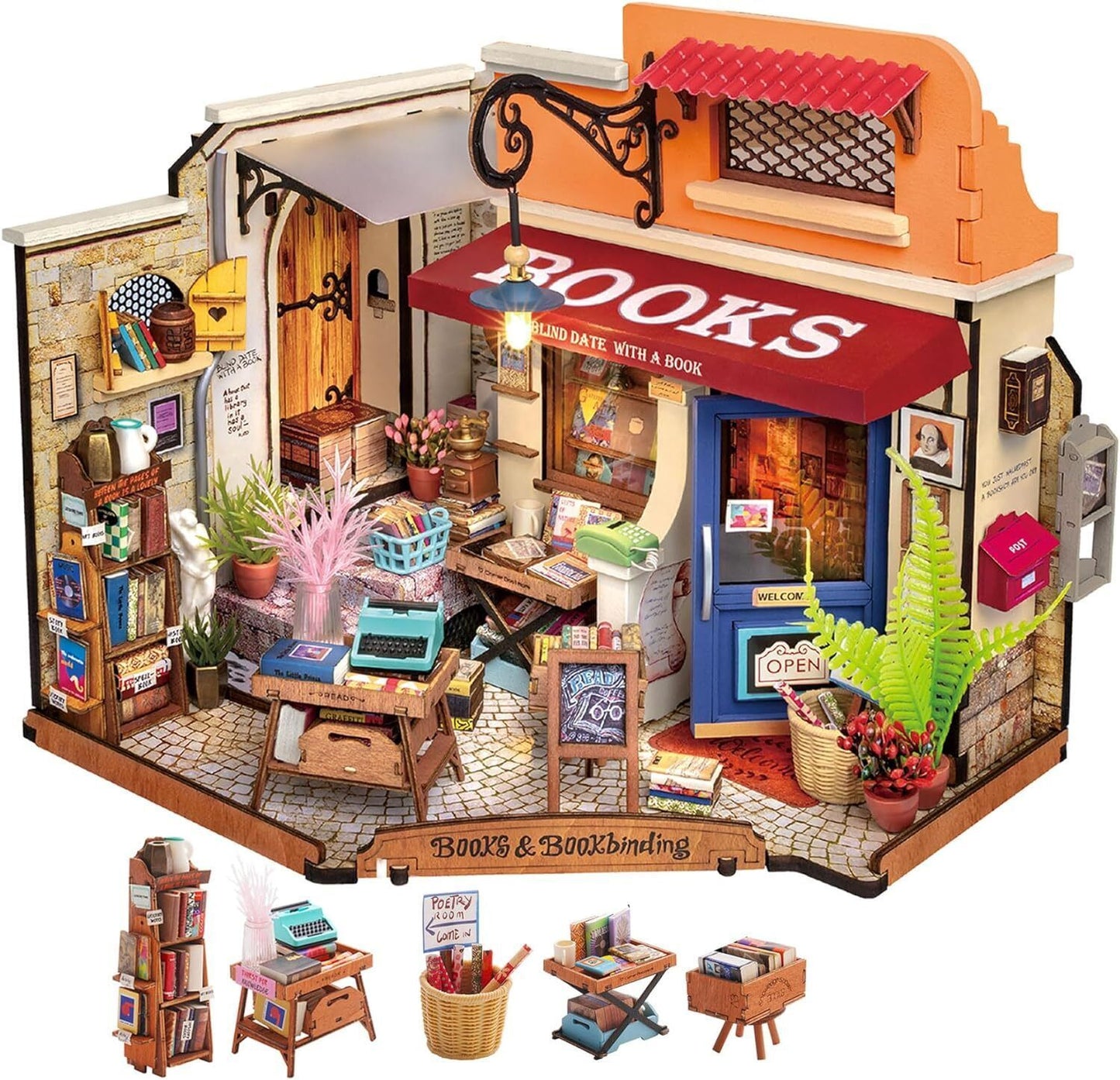 Robotime Rolife Corner Bookstore DIY Miniature House Kit 1