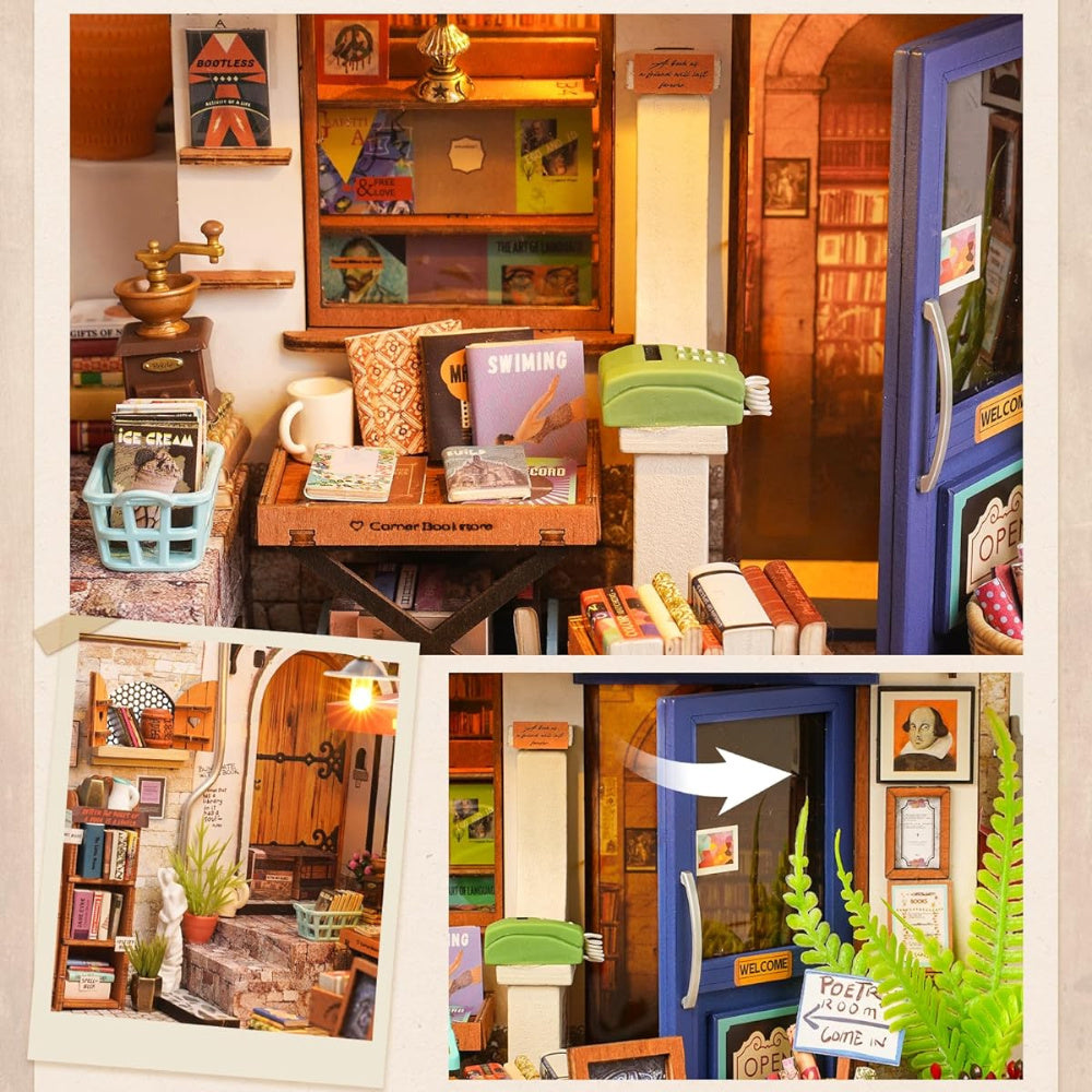 Robotime Rolife Corner Bookstore DIY Miniature House Kit