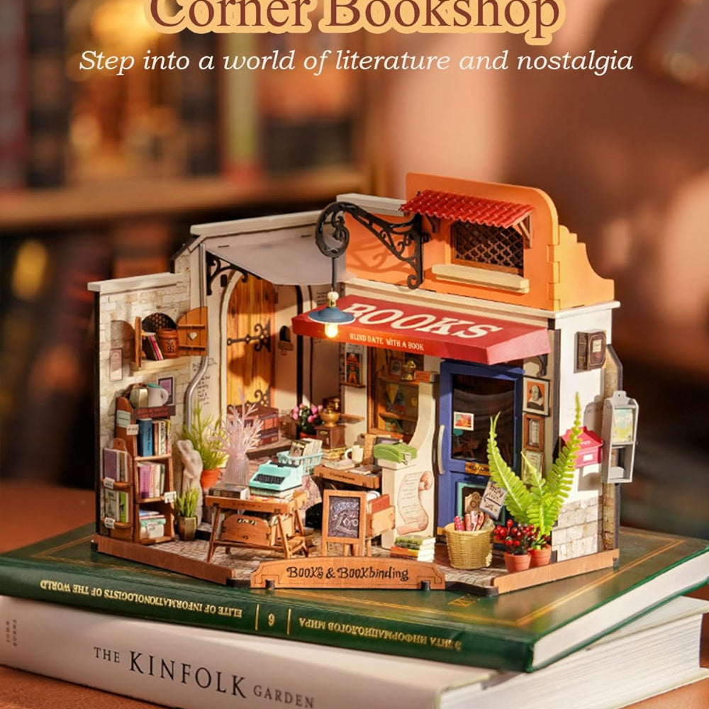 Robotime Rolife Corner Bookstore DIY Miniature House Kit 