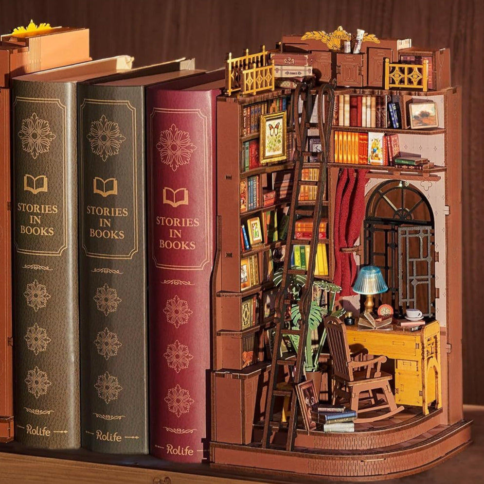 Rolife DIY Book Nook Kit - 3D Wooden Miniature Study Room With LED Lights 6