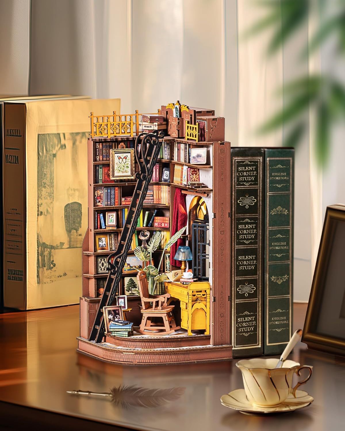 Rolife DIY Book Nook Kit - 3D Wooden Miniature Study Room With LED Lights 7