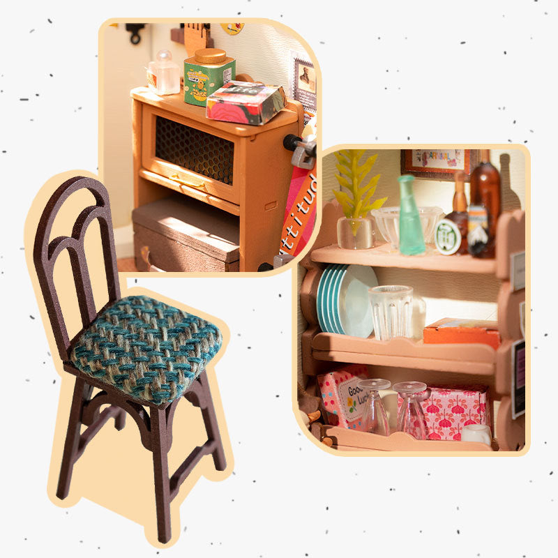 Rolife Happy kitchen Dollhouse Minature House DIY Wooden Puzzle with LED Light furniture
